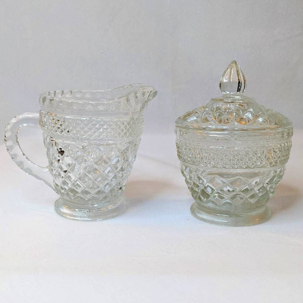 Home Kitchen Coffee Tea Sugar Creamer Set Glass Vintage